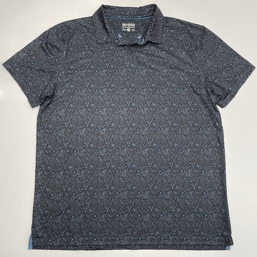 Amble Viewpoint Black Floral Print Polo Golf Shirt Mens XL